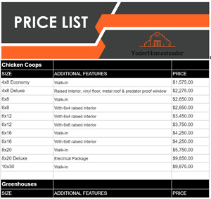 Yoders Homesteader Pricing Brochure